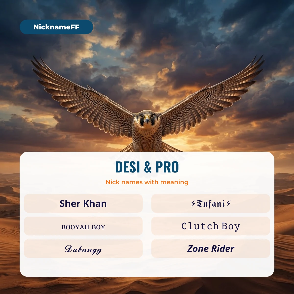 Desi and pro nick names for Free Fire
