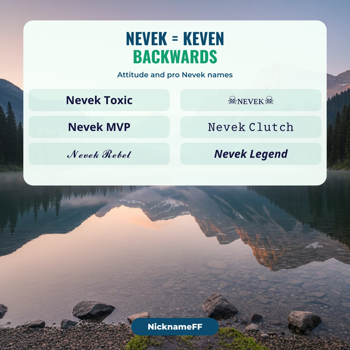 Attitude and pro Nevek names for Free Fire